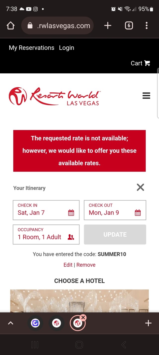 Resorts World Las Vegas checkout page showing Resorts World Las Vegas promo code box | Screenshot taken by SimplyCodes community member on Jan 7, 2023