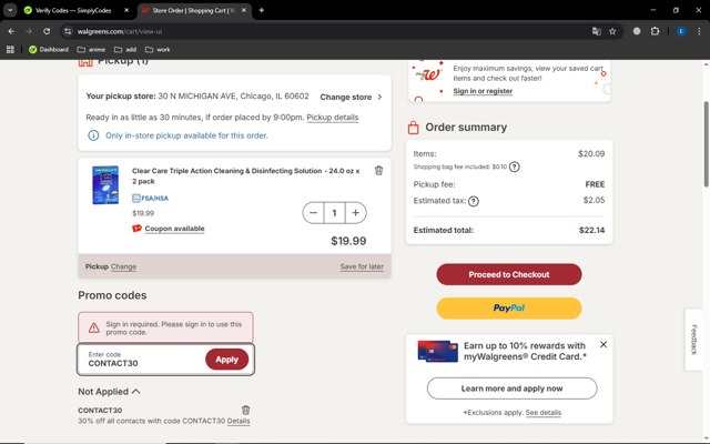 Walgreens checkout page showing Walgreens coupon code box | Screenshot taken by SimplyCodes community member on Aug 21, 2025