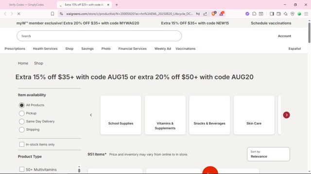 Walgreens checkout page showing Walgreens coupon code box | Screenshot taken by SimplyCodes community member on Aug 27, 2025