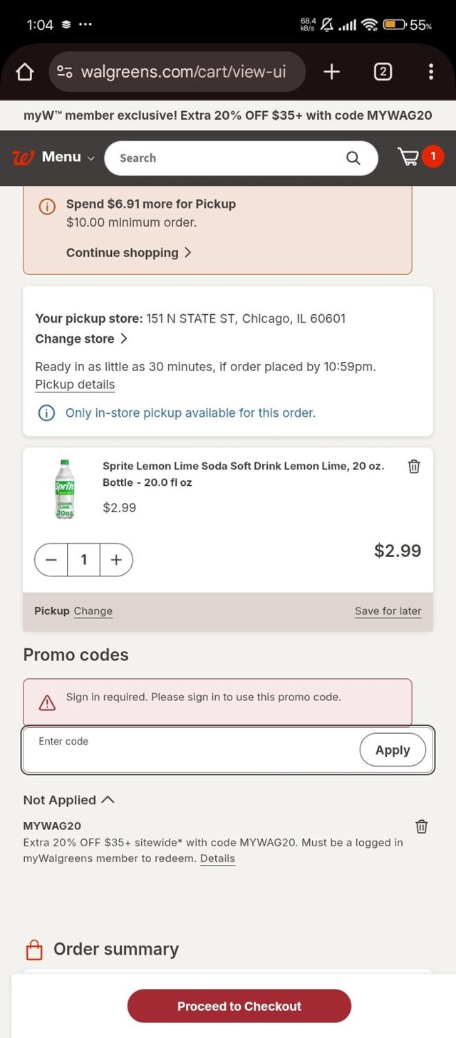 Walgreens checkout page showing Walgreens coupon code box | Screenshot taken by SimplyCodes community member on Aug 28, 2025