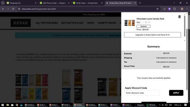 RXBAR checkout page showing RXBAR discount code box | Screenshot taken by SimplyCodes community member on Jun 20, 2025