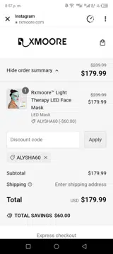 Alysha60 coupon verification screenshot