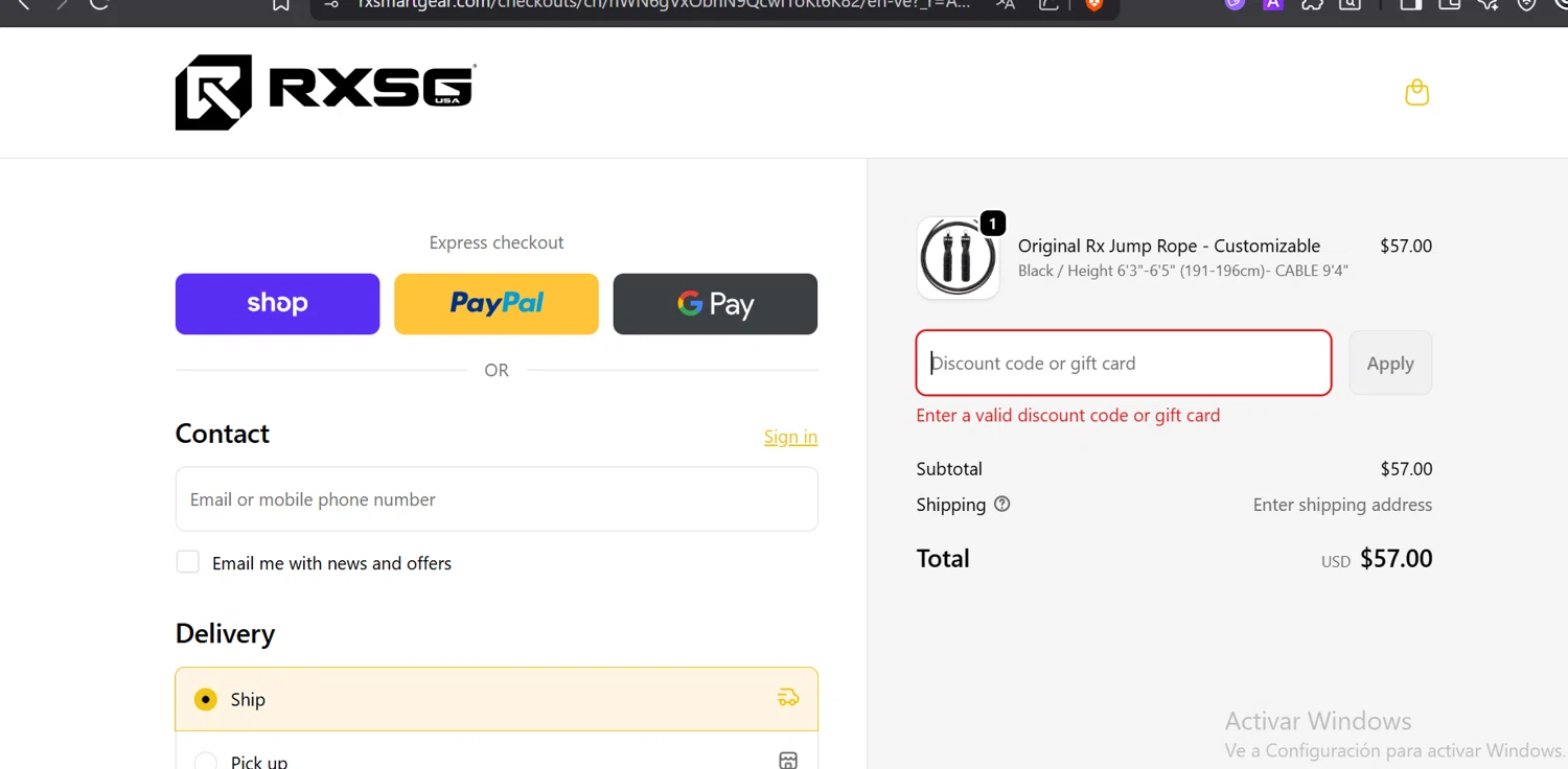 Rx Smart Gear discount code screenshot showing code RXG10 applied at Rx Smart Gear checkout page. Uploaded by SimplyCodes community member DiaCritics on Dec 21, 2025