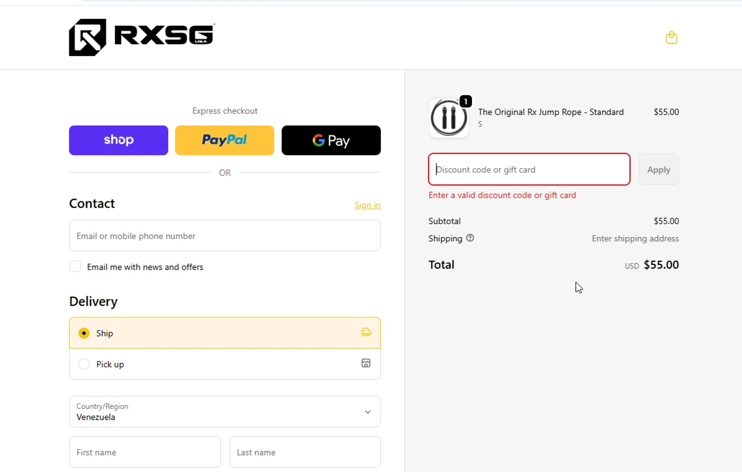 Rx Smart Gear discount code screenshot showing code RXG10 applied at Rx Smart Gear checkout page. Uploaded by SimplyCodes community member pollima on Dec 21, 2025