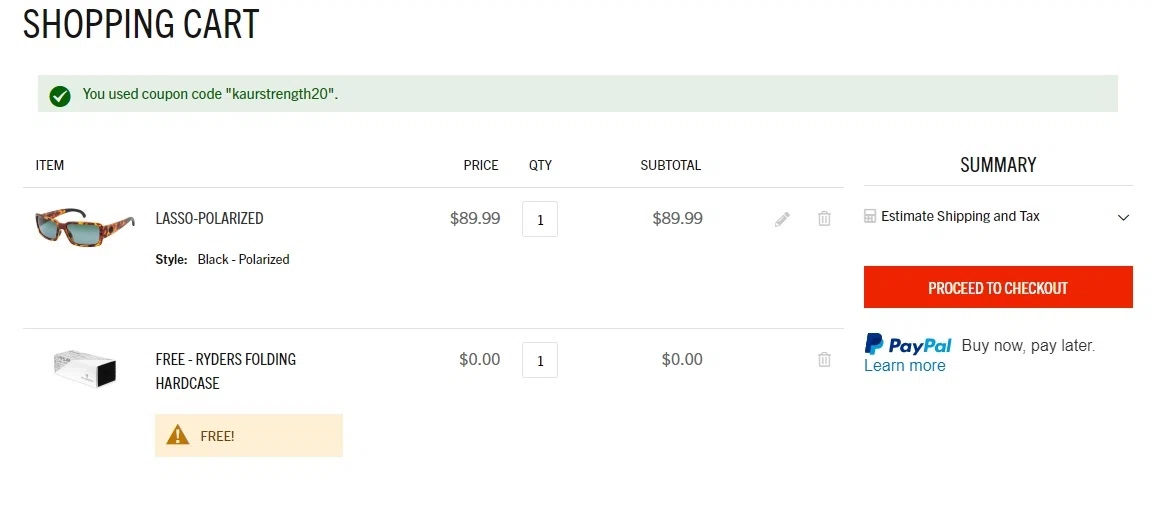 Ryders Eyewear checkout page showing Ryders Eyewear discount code box | Screenshot taken by SimplyCodes community member on Aug 31, 2021