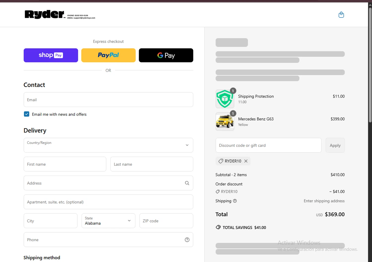 Ryder Toys discount code screenshot showing code Ryder10 applied at Ryder Toys checkout page. Uploaded by SimplyCodes community member FortunateSeeker4672 on Jun 18, 2025
