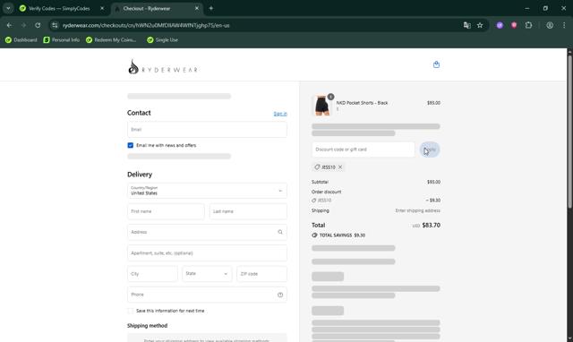 Ryderwear checkout page showing Ryderwear discount code box | Screenshot taken by SimplyCodes community member on Sep 12, 2025