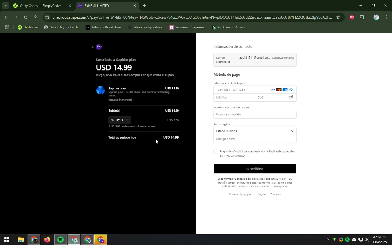 Ryne AI promo code screenshot showing code FP5D applied at Ryne AI checkout page. Uploaded by SimplyCodes community member DIOSESMIGUIA on Apr 13, 2025