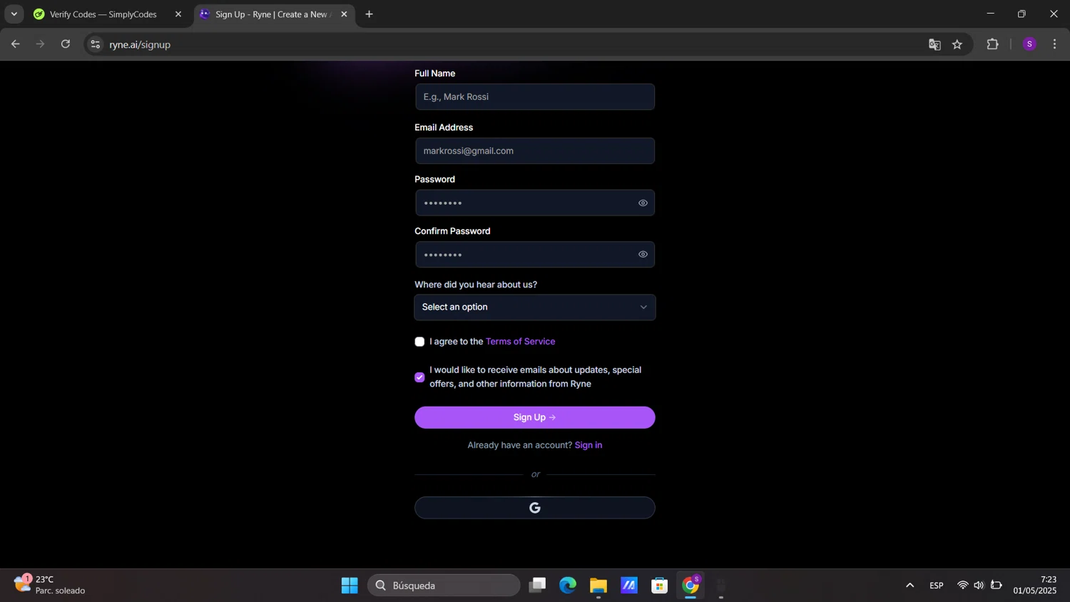 Ryne AI promo code screenshot showing code FP5D applied at Ryne AI checkout page. Uploaded by SimplyCodes community member sorialbam on May 1, 2025
