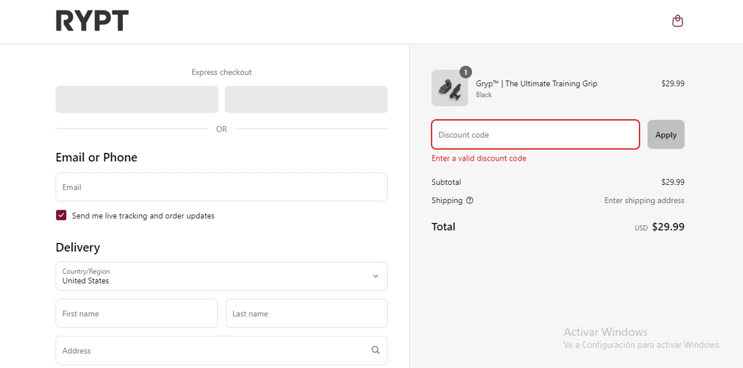 Rypt promo code screenshot showing code WELCOME5 applied at Rypt checkout page. Uploaded by SimplyCodes community member RewardLynx9164 on Apr 11, 2025
