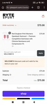 WELCOME10 coupon verification screenshot