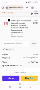 RYTE10 coupon verification screenshot