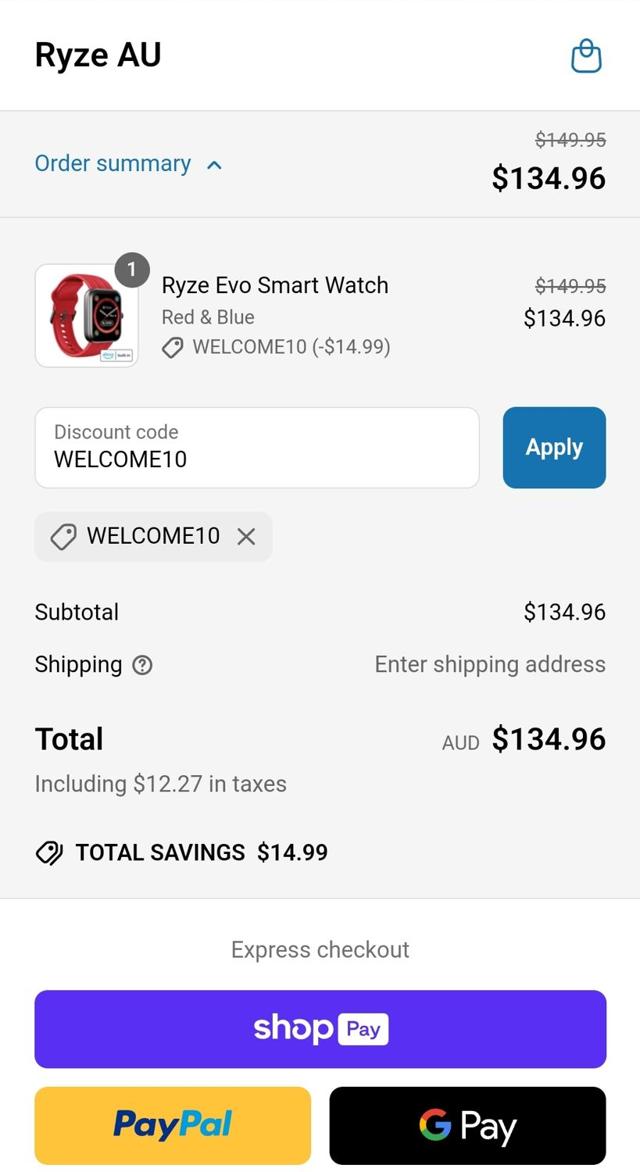 Ryze checkout page showing Ryze discount code box | Screenshot taken by SimplyCodes community member on May 6, 2025