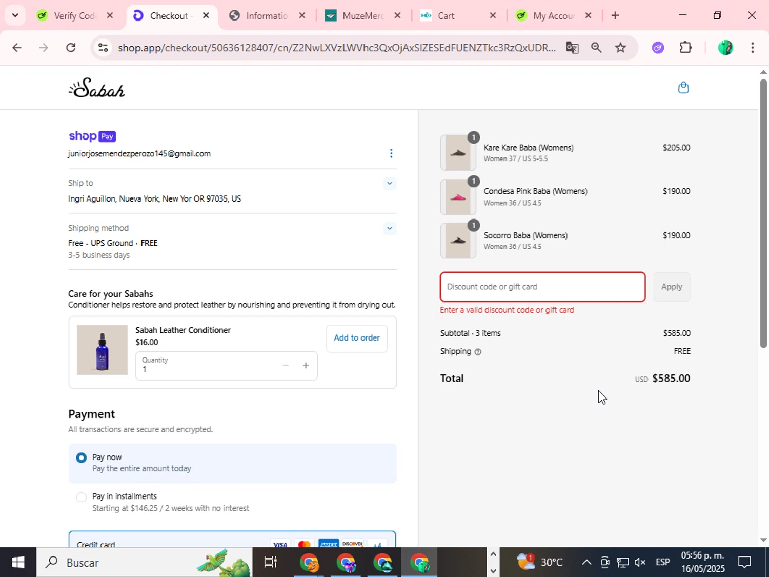 Sabah discount code screenshot showing code SABAHMAMA applied at Sabah checkout page. Uploaded by SimplyCodes community member FortunateMaven5954 on May 16, 2025
