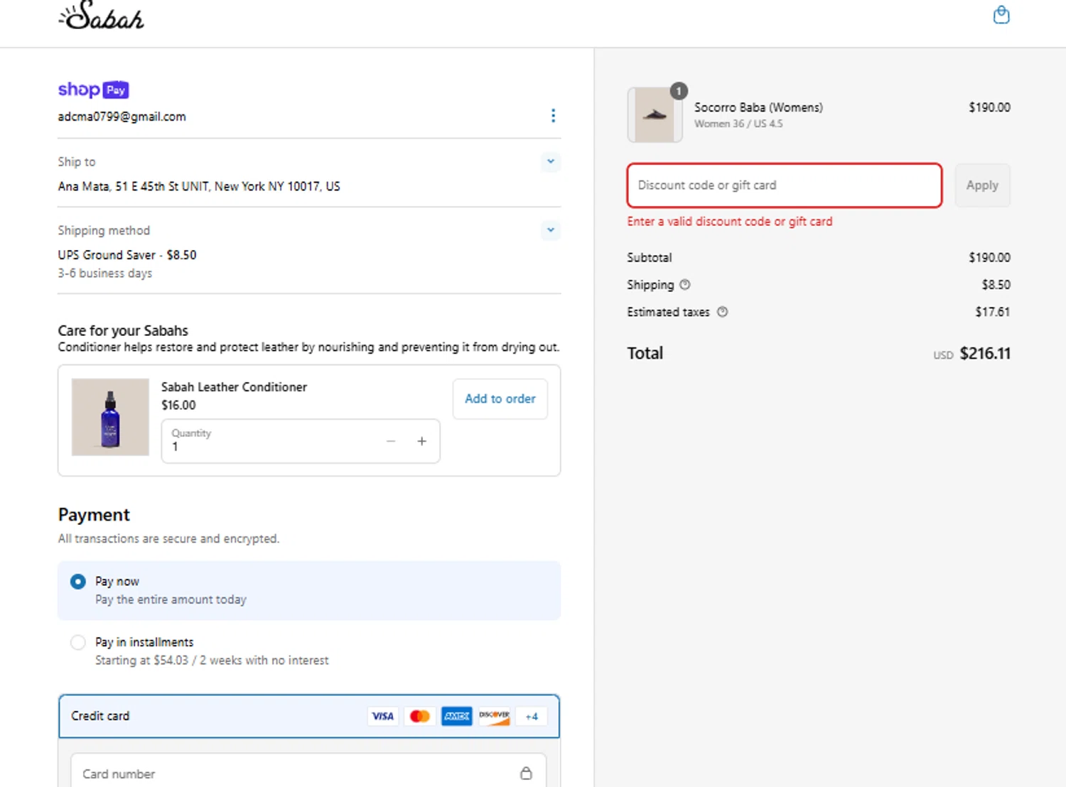 Sabah discount code screenshot showing code SABAHMAMA applied at Sabah checkout page. Uploaded by SimplyCodes community member peachee on May 16, 2025