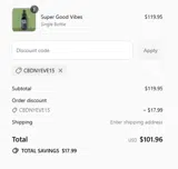 CBDNYEVE15 coupon verification screenshot