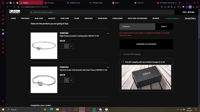 Sabina Beauty & Fashion checkout page showing Sabina Beauty & Fashion promo code box | Screenshot taken by SimplyCodes community member on Sep 6, 2025