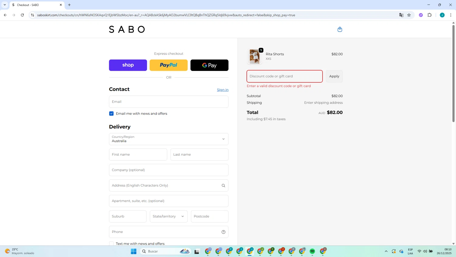 Sabo discount code screenshot showing code Boxing30 applied at Sabo checkout page. Uploaded by SimplyCodes community member collug_2_0 on Dec 26, 2025