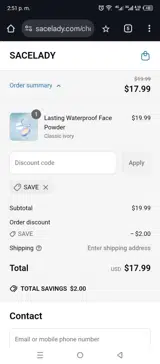 SAVE coupon verification screenshot