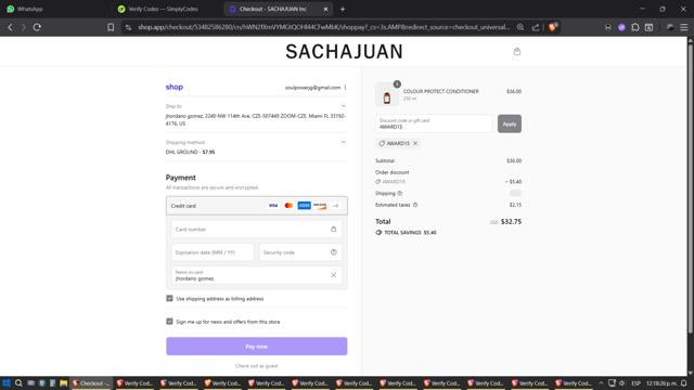 Sachajuan checkout page showing Sachajuan discount code box | Screenshot taken by SimplyCodes community member on Sep 6, 2025