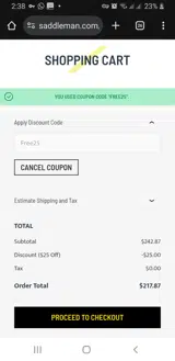 Free25 coupon verification screenshot