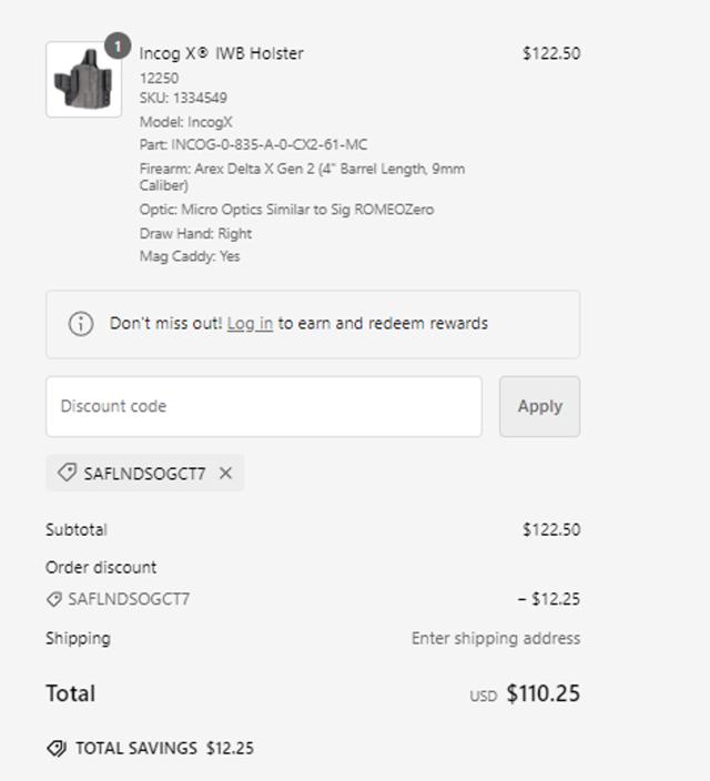 Safariland checkout page showing Safariland discount code box | Screenshot taken by SimplyCodes community member on Nov 20, 2024