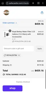 ROYALEXTRA coupon verification screenshot