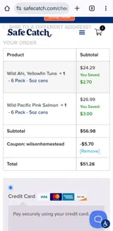 Wilsonhomestead coupon verification screenshot