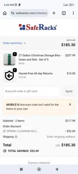 MOBILE10 coupon verification screenshot
