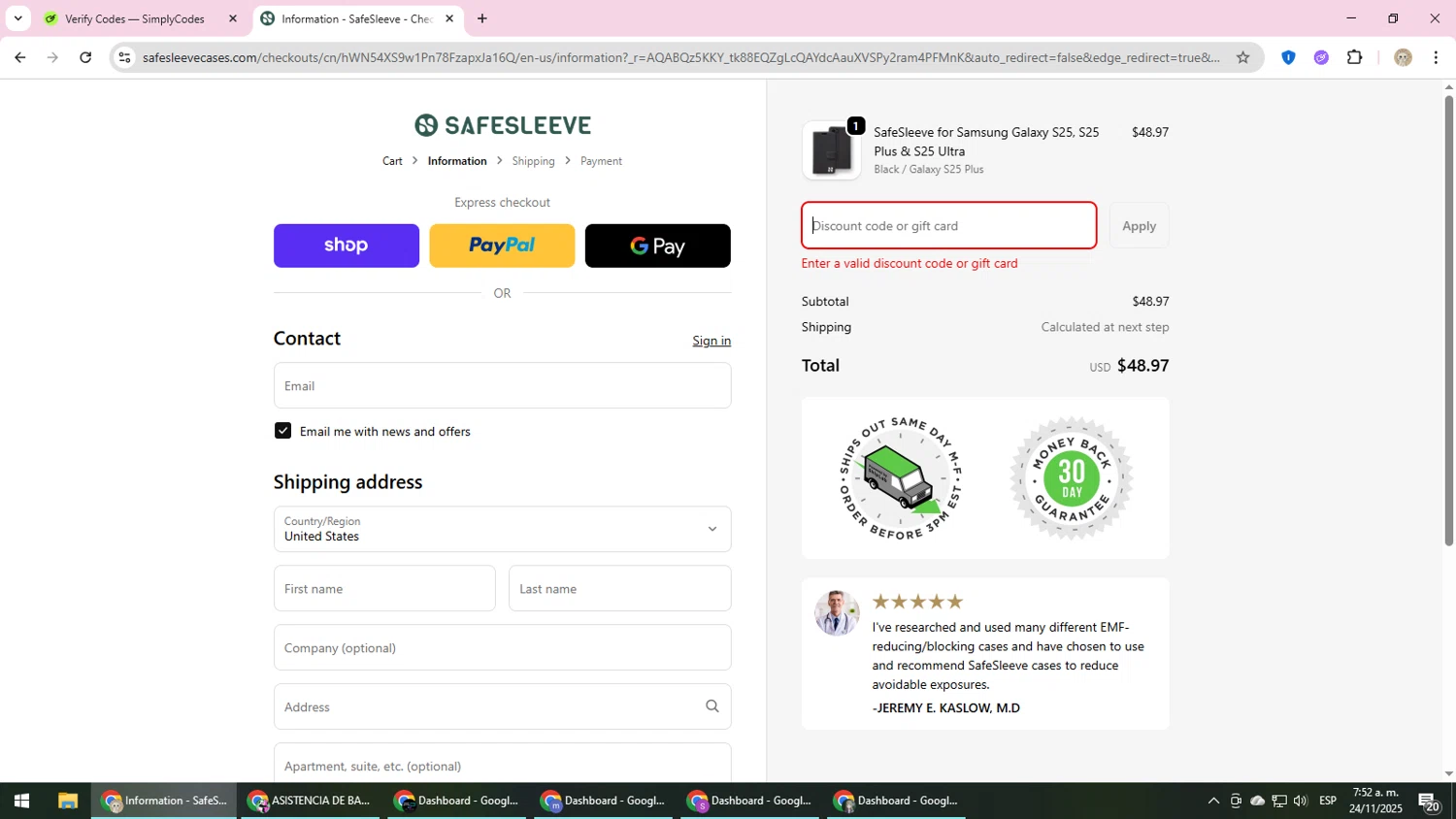 SafeSleeve discount code screenshot showing code GOLDIVY applied at SafeSleeve checkout page. Uploaded by SimplyCodes community member NobleScholar4826 on Nov 24, 2025
