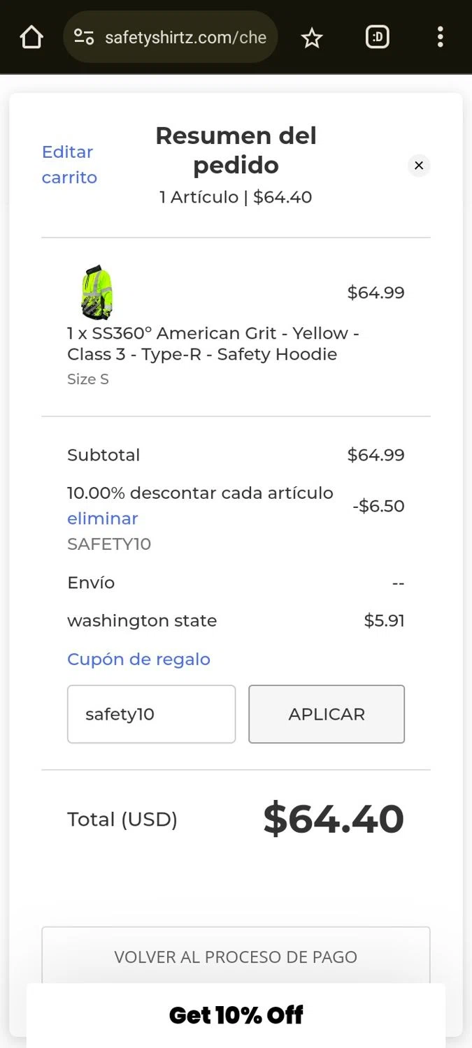 SafetyShirtz checkout page showing SafetyShirtz coupon code box | Screenshot taken by SimplyCodes community member on Jul 12, 2024