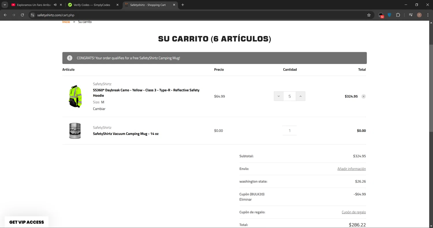 SafetyShirtz checkout page showing SafetyShirtz coupon code box | Screenshot taken by SimplyCodes community member on Nov 24, 2024