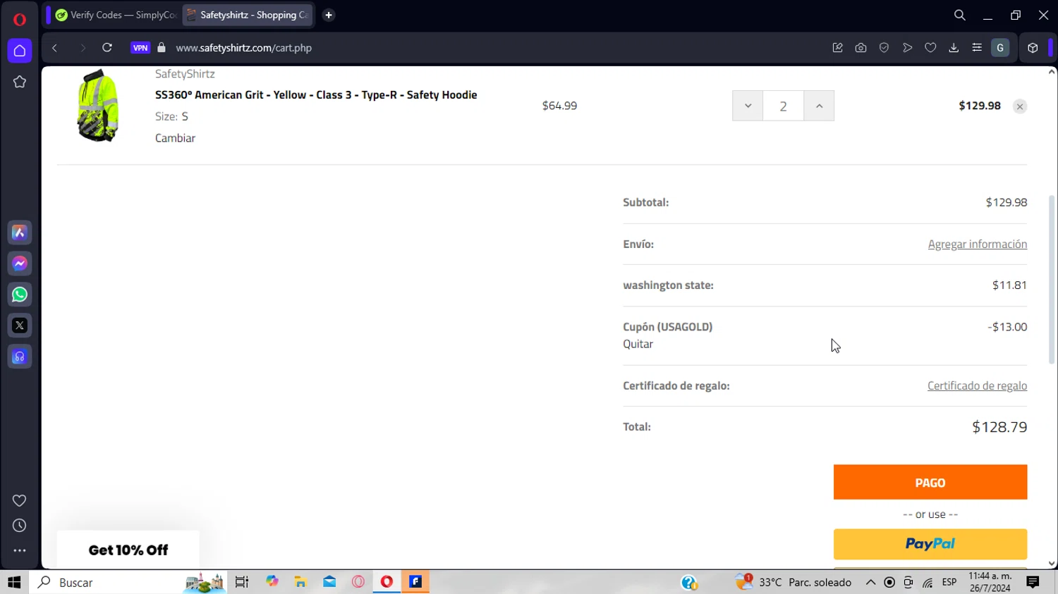 SafetyShirtz checkout page showing SafetyShirtz coupon code box | Screenshot taken by SimplyCodes community member on Jul 26, 2024