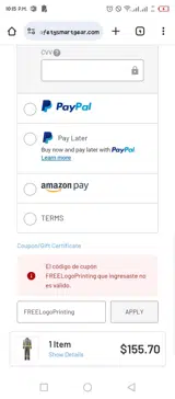 FREELogoPrinting coupon verification screenshot