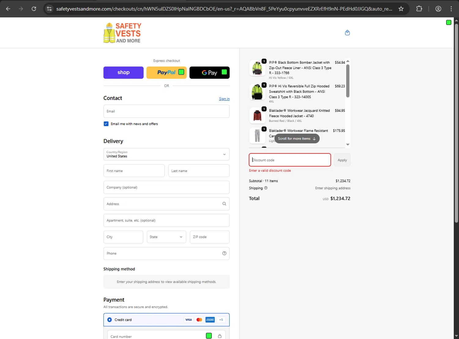 Safety Vests and More discount code screenshot showing code BF10 applied at Safety Vests and More checkout page. Uploaded by SimplyCodes community member anthonyramirez1 on Dec 1, 2025