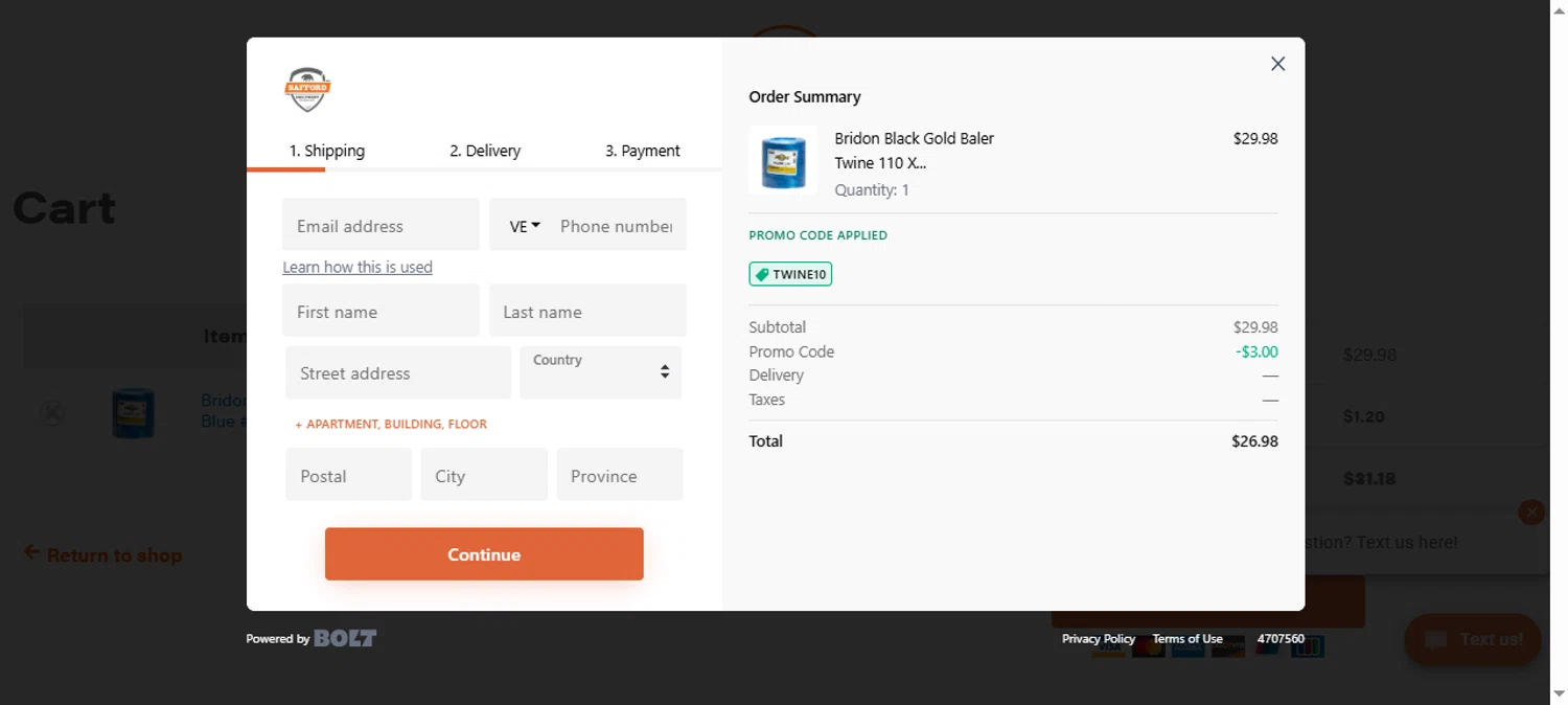 Safford Equipment checkout page showing Safford Equipment promo code box | Screenshot taken by SimplyCodes community member on Oct 21, 2025