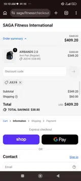 SAGA Fitness coupon verification screenshot