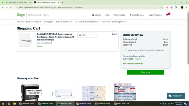 Sage checkout page showing Sage promo code box | Screenshot taken by SimplyCodes community member on Jun 29, 2025