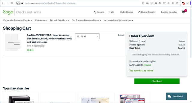 Sage checkout page showing Sage promo code box | Screenshot taken by SimplyCodes community member on Jun 29, 2025