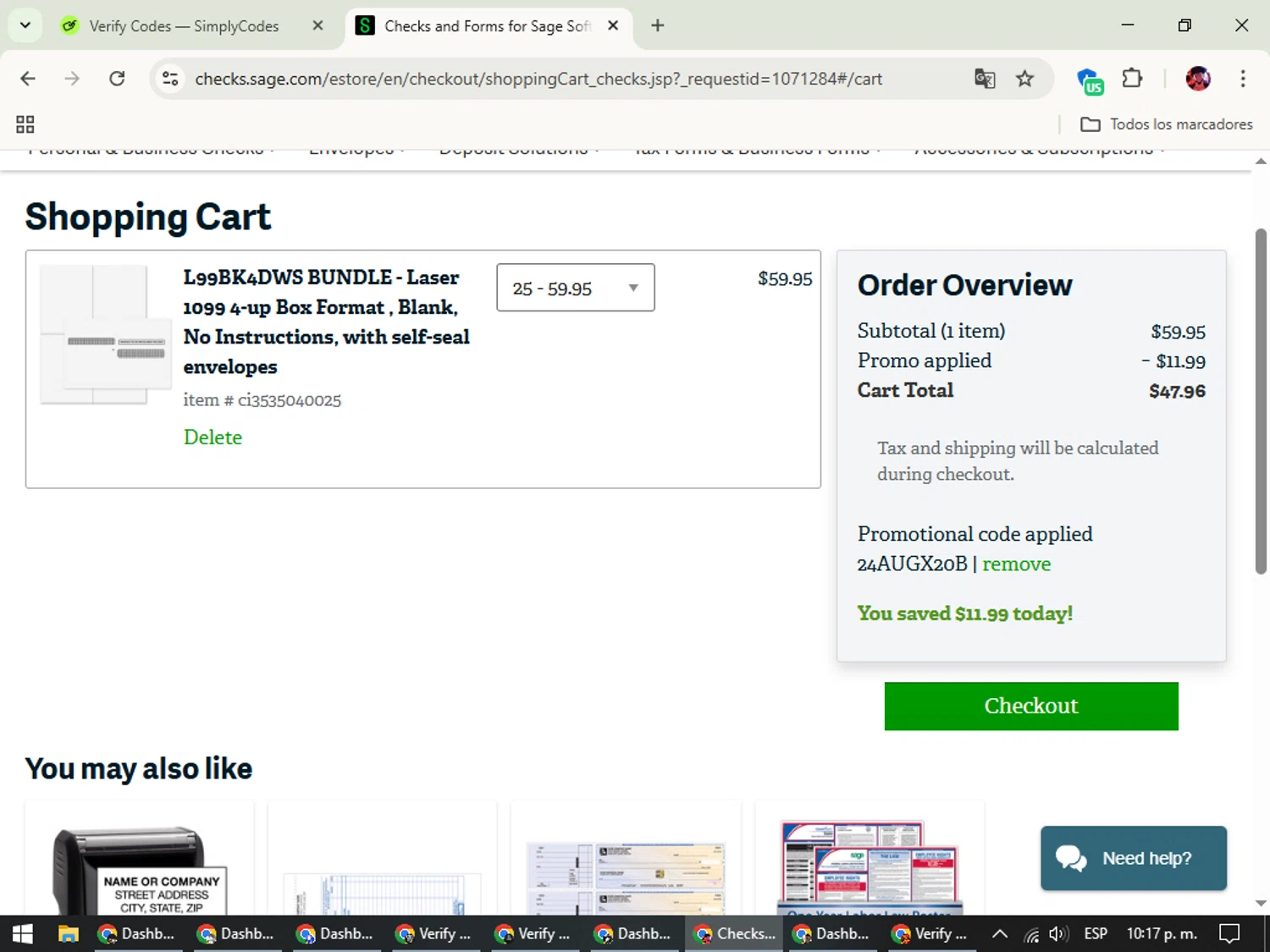 Sage checkout page showing Sage promo code box | Screenshot taken by SimplyCodes community member on Sep 23, 2025