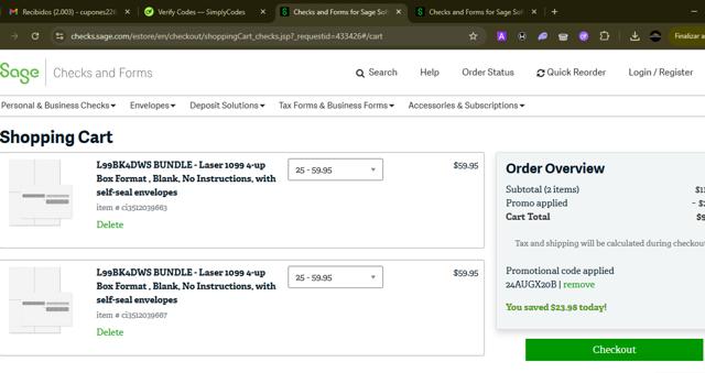 Sage checkout page showing Sage promo code box | Screenshot taken by SimplyCodes community member on Jul 27, 2025