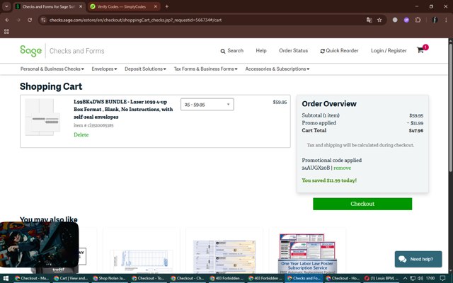 Sage checkout page showing Sage promo code box | Screenshot taken by SimplyCodes community member on Aug 25, 2025