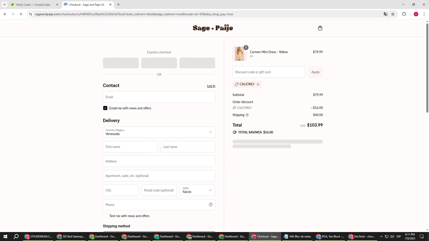 Sage and Paige USA promo code screenshot showing code CALIONLY applied at Sage and Paige USA checkout page. Uploaded by SimplyCodes community member BMWGS1200 on Jul 8, 2025