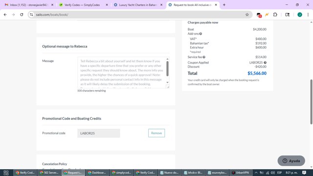 Sailo checkout page showing Sailo promo code box | Screenshot taken by SimplyCodes community member on Aug 26, 2025