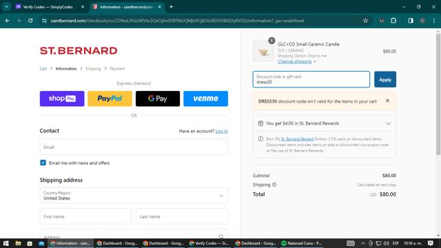 Saint Bernard checkout page showing Saint Bernard discount code box | Screenshot taken by SimplyCodes community member on Feb 16, 2024