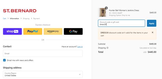 Saint Bernard checkout page showing Saint Bernard discount code box | Screenshot taken by SimplyCodes community member on Oct 18, 2023