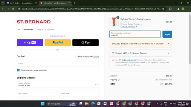 Saint Bernard checkout page showing Saint Bernard discount code box | Screenshot taken by SimplyCodes community member on Feb 9, 2024