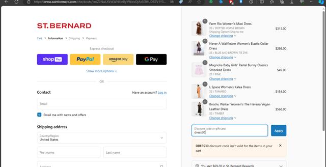 Saint Bernard checkout page showing Saint Bernard discount code box | Screenshot taken by SimplyCodes community member on Jan 16, 2024