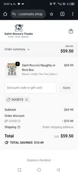 Saint Rocco's Treats coupon verification screenshot