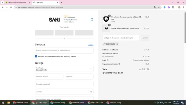 Saki checkout page showing Saki discount code box | Screenshot taken by SimplyCodes community member on Aug 22, 2025